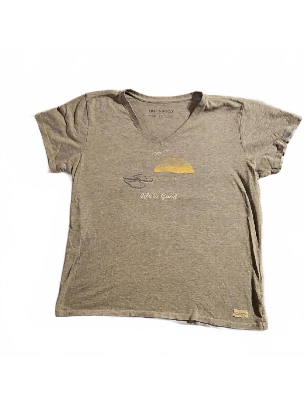 Life is Good Women's XL Gray Crusher Tee V-Neck T-Shirt
